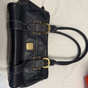 Dooney & Bourke Black and Gold Satchel with Structured Design